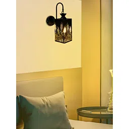 MFD HOME FURNISHING Black & Gold-Toned Metal Traditional Cylinder Shaped Wall Lamp-picture-42