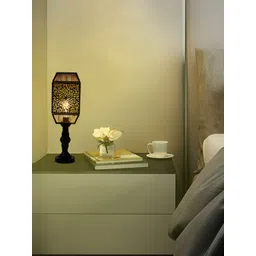 MFD HOME FURNISHING Black Metal Contemporary Cylindrical Shaped Table Lamp with Bulb-picture-17