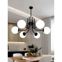 MFD HOME FURNISHING Black Semi-Sphere Glass Metal Chandelier Traditional Ceiling Lamp-picture-17