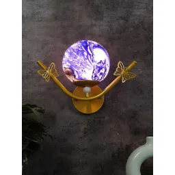 MFD HOME FURNISHING  Blue & White Printed Glass Wall Lamp With Metal Base-picture-40