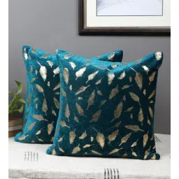 mfd home furnishing Blue Velvet Floral 16x16 inches Cushion Covers (Pack of 2)-picture-11