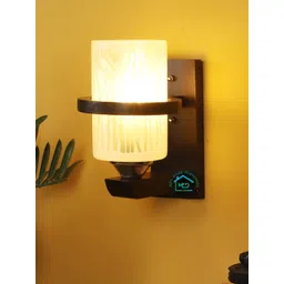 MFD HOME FURNISHING Brown & White Printed Cylinder Shaped Wooden Wall Lamp-picture-42