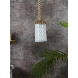 MFD HOME FURNISHING Brown & White Textured Glass Hanging Pendant Lamp With Robe-picture-11