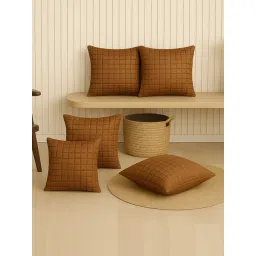 MFD HOME Furnishing Brown Holand Embroidered Cushion Covers - Set of 5-picture-25