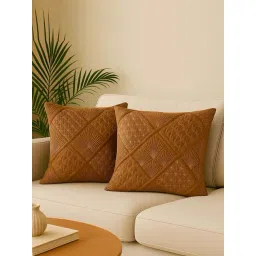 MFD HOME Furnishing Brown Holand Mushroom Embroidered Cushion Covers - Set of 2-picture-40