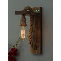 MFD HOME FURNISHING Brown Textured Contemporary Wooden Armed Sconce Lamp-picture-42