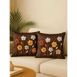 MFD HOME Furnishing Coffee Brown Linen flower printing Cushion Covers - Set of 2-picture-38