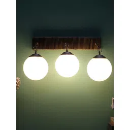 MFD HOME FURNISHING Gold-Toned & White 3 Pcs Glass Wall Mounted Lamps With Metal Base-picture-21