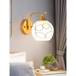 MFD HOME FURNISHING Gold-Toned Printed Metal Semi Spherical Shaped Wall Lamp-picture-18