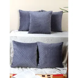 MFD HOME FURNISHING Grey 5 Pieces Geometric Velvet Square Cushion Covers-picture-20