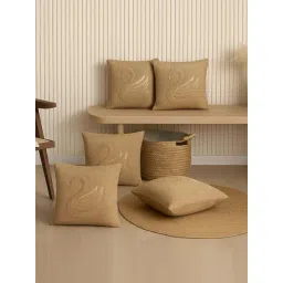 MFD HOME Furnishing Khaki Holand Embroidered Cushion Covers - Set of 5-picture-38
