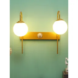 MFD HOME FURNISHING White & Beige Dual 2 Pcs Glass Shade Wall Mounted Lamp With Metal Base-picture-25