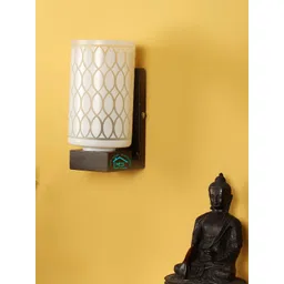 MFD HOME FURNISHING White & Brown Printed Cylinder Shaped Wall Lamp-picture-23