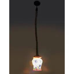 MFD HOME FURNISHING White & Brown Textured Hanging Pendant Lamp With Rope-picture-18