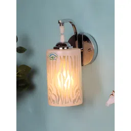 MFD HOME FURNISHING White & Silver-Toned Printed Cylinder Shaped Wall Lamp-picture-58