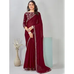 Mfh Mishti fashion hub Women Solid Embroidered Sequinned Pure Chiffon Heavy Work Saree-picture-29