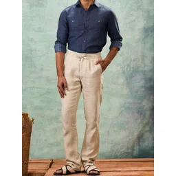 MH&Y Men Mid-Rise Flat-Front Comfort Relaxed Fit Linen Trouser-picture-27