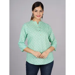 MHIZHA Women Geometric Print Mandarin Collar Top-picture-34