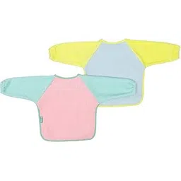 Mi Arcus Cotton Full Sleeve Water Resistant Coverall Feeding Bibs/Apron with Velcro Closure for Baby Boys Girls 9M -12 M(Pk of 2) - Pastel Multi-picture-13