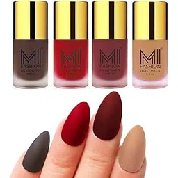 MI Fashion Matte Nail Polish Set Multicolor Coffee, Tomato Red, Maroon and Nude Colors of 4 Pcs 9.9ml each-picture-23