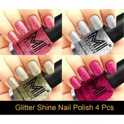 mi fashion Platinum Collection 12 ml each Set of 4 Glitter High Shine Long Lasting Nail Polish Colors at Your Fingertips Combo No-21 Pink, Silver, Silver Gold, Magenta-picture-12