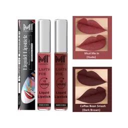 MI FASHION Set of 2 Smudge Free Matte Finish Moisturizing Liquid Lipstick - Nude & Brown image 1