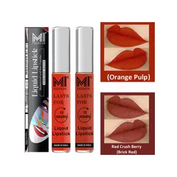 MI FASHION Set of 2 Smudge Free Matte Finish Moisturizing Liquid Lipstick - Orange & Red-picture-22