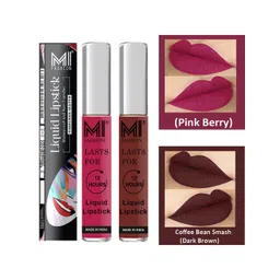 MI FASHION Set of 2 Smudge Free Matte Finish Moisturizing Liquid Lipstick - Pink & Brown-picture-16