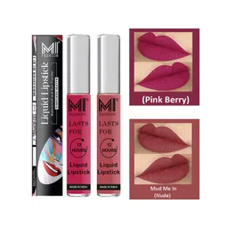 MI FASHION Set of 2 Smudge Free Matte Finish Moisturizing Liquid Lipstick - Pink & Nude-picture-10