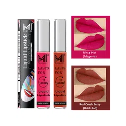 MI FASHION Set of 2 Smudge Free Matte Finish Moisturizing Liquid Lipstick - Pink & Red-picture-42