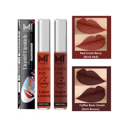 MI FASHION Set of 2 Smudge Free Matte Finish Moisturizing Liquid Lipstick - Red & Brown-picture-33