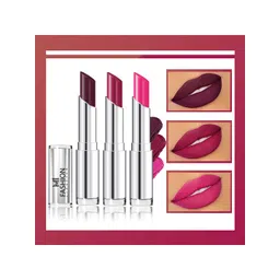 MI FASHION Set Of 3 Creme Matte Weightless Long Lasting Lipstick 10.5 g - Wine Berry - Pansy Purple - Pink-picture-21