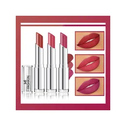 MI FASHION Set Of 3 Creme Matte Weightless Long-Lasting Lipstick 3.5g each - Brownish Red + Dark Rose + Purple Peach-picture-23