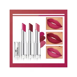 MI FASHION Set Of 3 Creme Matte Weightless Long Lasting Lipstick +Pink + Cherrywood + Deep Rose-picture-14