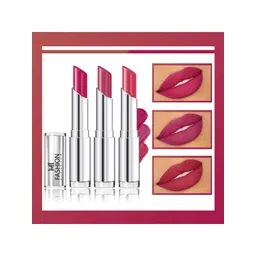 MI FASHION Set Of 3 Creme Matte Weightless Long Lasting Lipstick - Pink - Purple Peach - Wine Pink-picture-23
