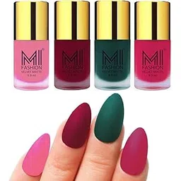 MI FASHION Velvet High Finish Matte Nail Polish Combo Set Radiant Nails 9.9ml Each Baby Pink, Mauve, Dark Green, Pink (Pack Of-4)-picture-11