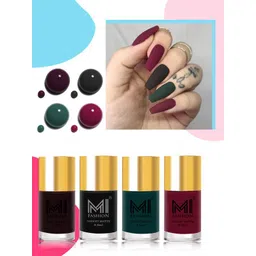 mi fashion Velvet Matte Nail Polish Combo Sets-4 Women Classic Touch & Lasting Style #NO403 Dark Sienna, Black, Timber Green, Bordeaux-picture-12