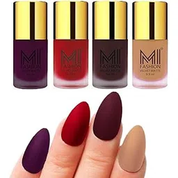 MI FASHION Velvet Matte Nail Polish Combo Sets For Women Classic Touch, Lasting Style 9.9ml Purple, Tomato Red, Wine, Nude (Pack Of-4)-image-29