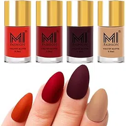 MI FASHION Velvet Matte Nail Polish Combo Sets For Women Classic Touch, Lasting Style 9.9ml Orange, Tomato Red, Wine, Nude (Pack Of-4)-image-30