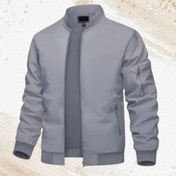 Men Solid Bomber Jacket-image-44