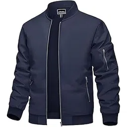 Men's Nylon Standard Length Bomber Jacket, Lightweight Transition Jacket, Aviator Jackets, Spring, Autumn Blouson with Pockets (IN, Alpha, M, Regular, Navy Blue)-image-28
