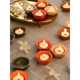 MIAH Decor Pink & Blue 6 Pieces Hexagonal Dishwasher Safe Ceramic Diyas image 1