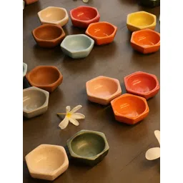 MIAH Decor Pink & Blue 6 Pieces Hexagonal Dishwasher Safe Ceramic Diyas image 4