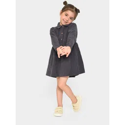 MiArcus Girls Shirt Collar Gathered Cotton Fit & Flare Dress-picture-28