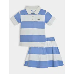 MiArcus Girls Striped Polo Collar T-shirt With Skirt-picture-35