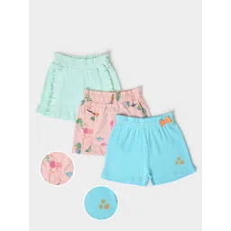 MiArcus Infants Girls Pack Of 3 Printed Pure Cotton Ruffles Shorts image 1