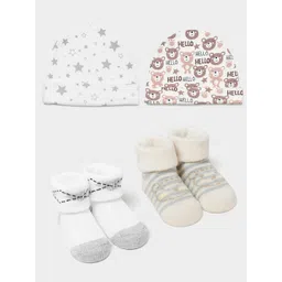 MiArcus Infants Pack Of 2 Printed Beanie Cap & Sock-picture-35