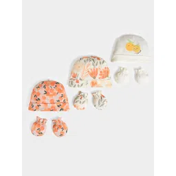 MiArcus Kids Set Of 3 Printed Cotton Beanie Cap & Mitten Set-picture-19