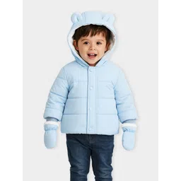 MiArcus Sky Blue Long Sleeves Solid Puffer Jacket with Mittens Set-picture-22