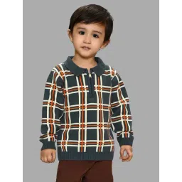 MiArcus Unisex Grey & Orange Checks Full Sleeves Sweater-picture-10